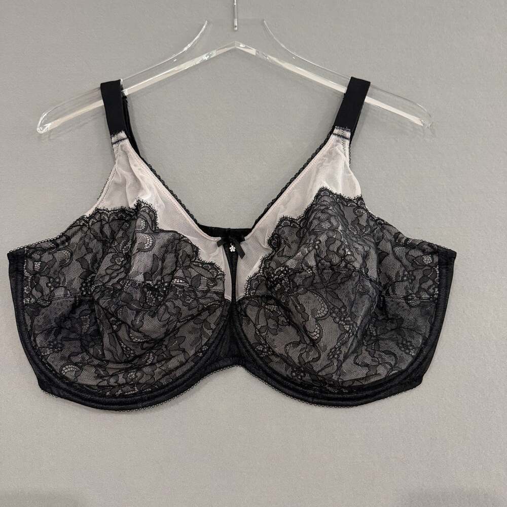 Wacoal 855186 Retro Chic Full Figure Underwire Bra Black Lace Women's Size 46H